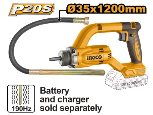 INGCO Akkus betontömörítő tűvibrátor 1,2 m 20 V (akku és töltő nélkül)