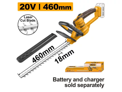INGCO Akkus sövényvágó 460 mm 20 V (akku és töltő nélkül)