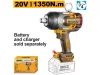 INGCO Akkus ütvecsavarozó 3/4" 1350 Nm szénkefe nélküli 20 V (akku és töltő nélkül)