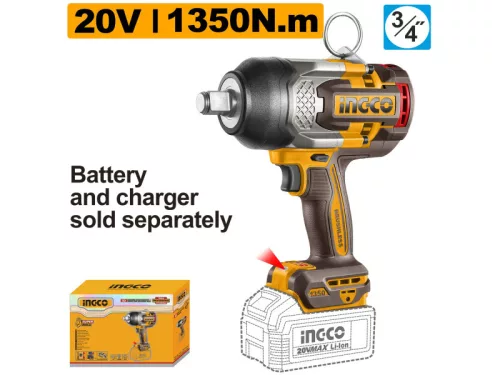 INGCO Akkus ütvecsavarozó 3/4" 1350 Nm szénkefe nélküli 20 V (akku és töltő nélkül)