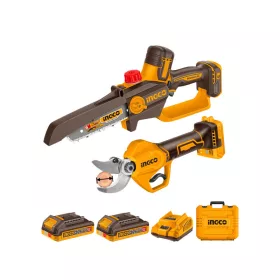   INGCO Akkus kerti gép szett láncfűrész 150 mm + akkus metszőolló (2 x 2,0 Ah akku + töltő)
