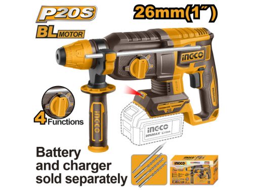 INGCO Akkus kombikalapács 2,5 J SDS-Plus szénkefe nélküli 20 V (akku és töltő nélkül)