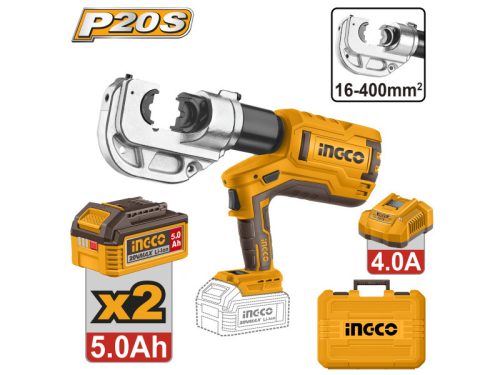 INGCO Akkus hidraulikus kábelkrimpelő 16-400 mm2 (2 x 5,0 Ah akku + töltő)