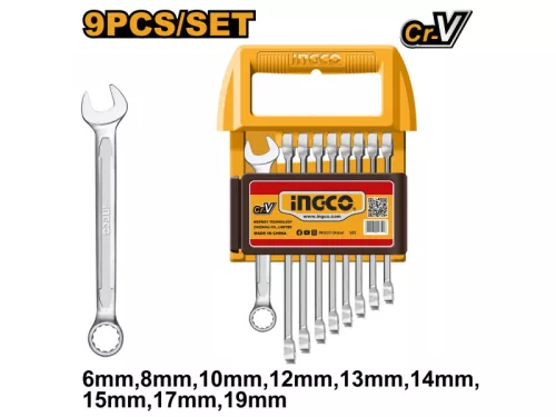 INGCO Csillag-villáskulcs készlet 9 részes 6-19 mm CrV