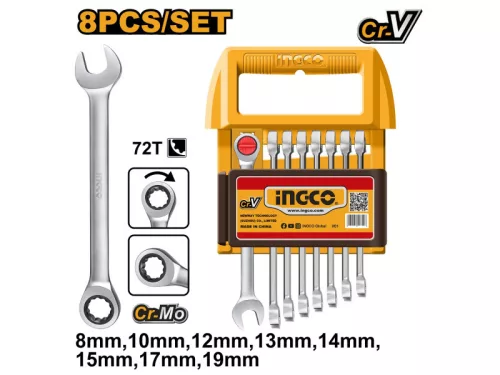 INGCO Racsnis csillag-villácskulcs készlet 9 részes 8-19 mm CrV