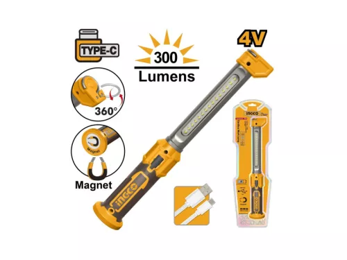 INGCO Akkus LED lámpa 300 lm 3,6 V (USB-C töltő)