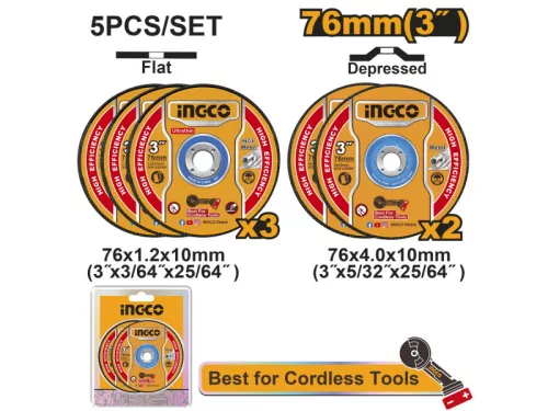 INGCO Vágó- és tisztítókorong készlet fémre 76 mm (5 db)